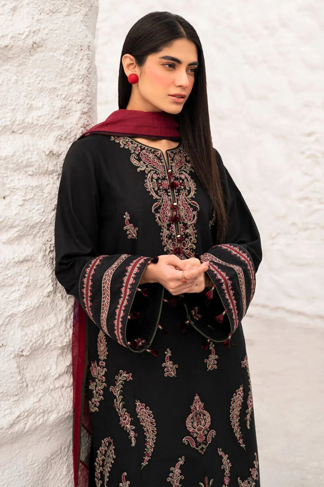 JZ-2890 Unstitched Fully Embroidered Dhanak Suit With Wool Digital Printed Dupatta