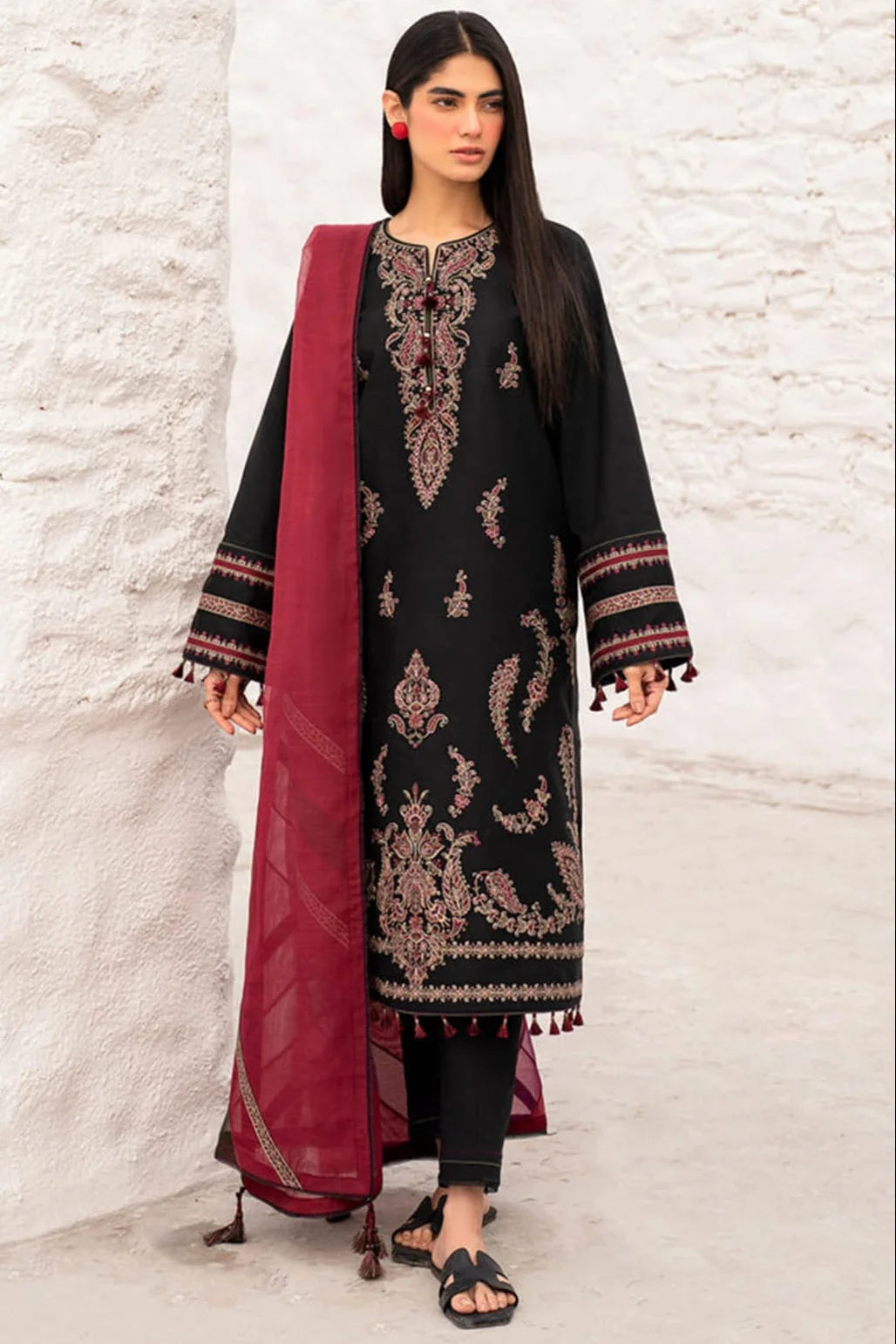 JZ-2890 Unstitched Fully Embroidered Dhanak Suit With Wool Digital Printed Dupatta