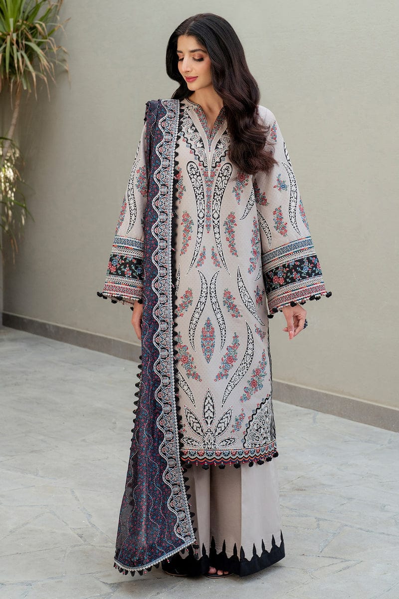 JZ2865 Lawn Unstitched Embroidered 3pc Suit With Soft Monar Digital Printed Dupatta