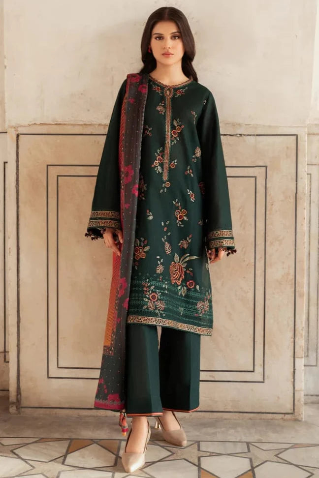 JZ-580 Dhanak Embroidered Suit With Digital Printed Woolen Shawl