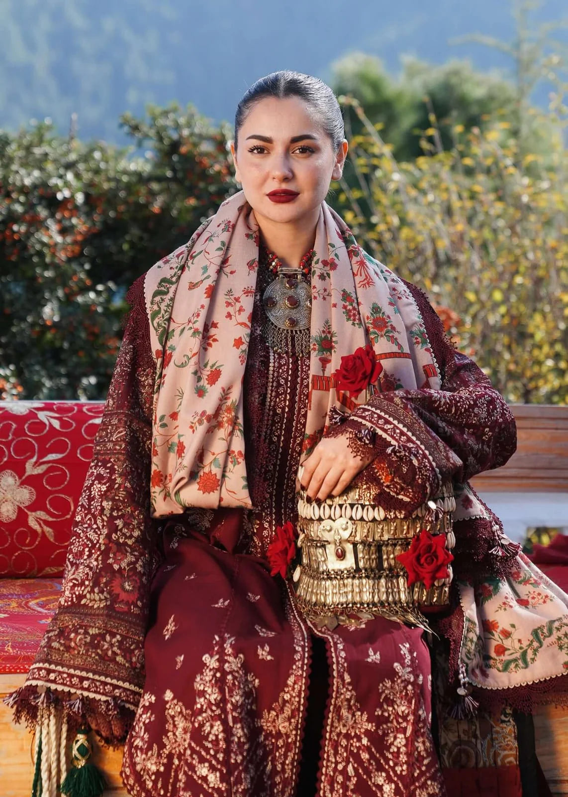 HR-890 Unstitched Heavy Embroidered Dhanak Suit With Embroidered Dhanak Shawl