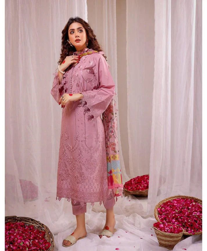 LM-1243 Unstitched Heavy Embroidered Dhanak Suit With Printed Wool Shawl