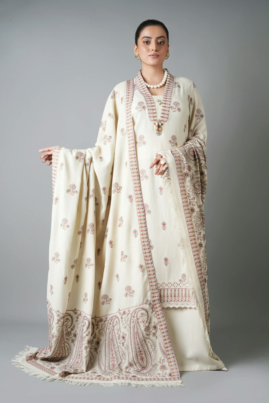 MB-2508(A) Dhanak Embroidered Suit with Dhanak Embroidered Shawl