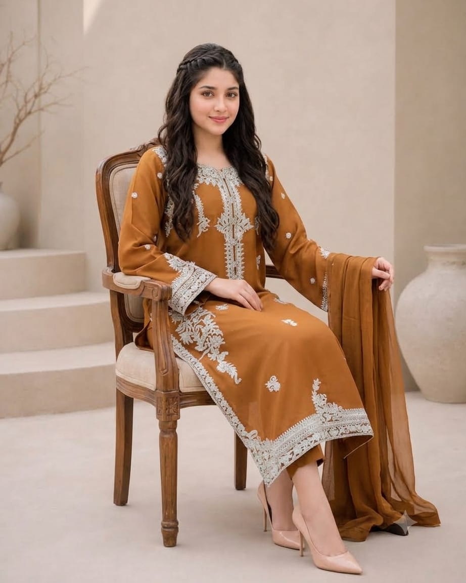 MB-2003 Unstitched Fully Embroidered Dhanak Suit With Printed Wool Shawl