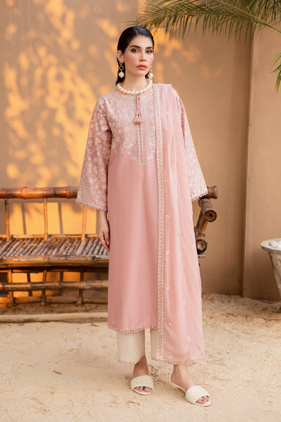 BK-2383 Unstitched Heavy Embroidered Dhanak Suit With Embroidered Dhanak Shawl