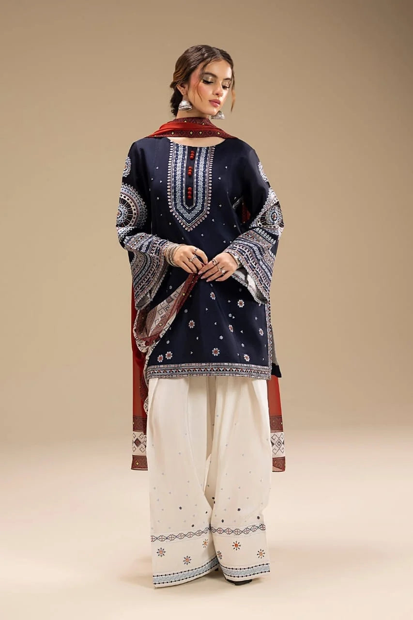 RR-610 Unstitched Heavy Embroidered Dhanak Suit With Digital Printed Monar Dupatta