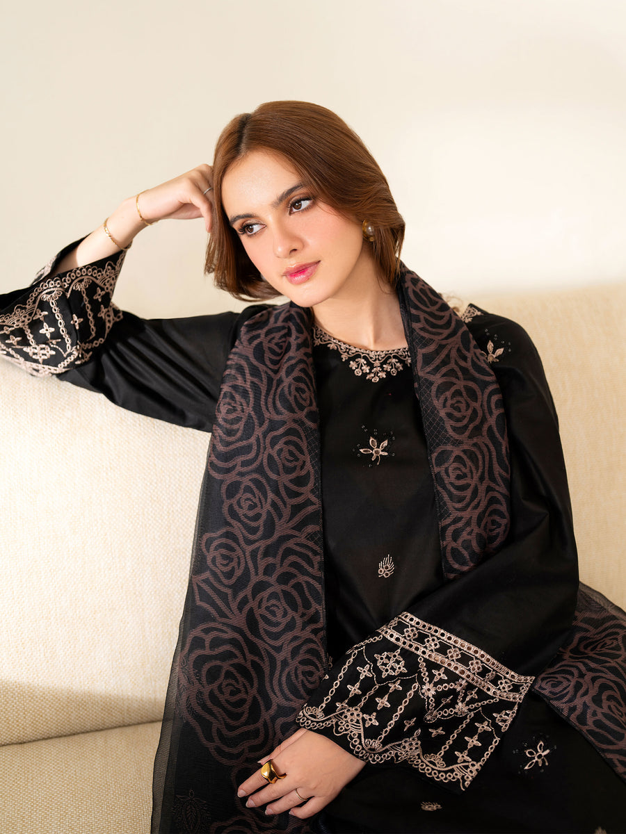 GA-9633 Unstitched Fully Embroidered Dhanak Suit With Printed Wool Shawl