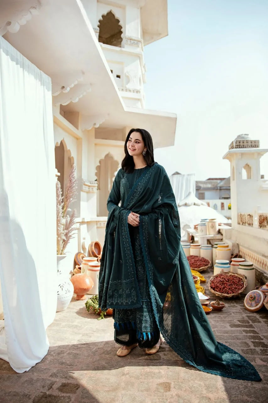 MB-935 Unstitched Fully Embroidered Dhanak Suit Embroidered Dhanak Shawl