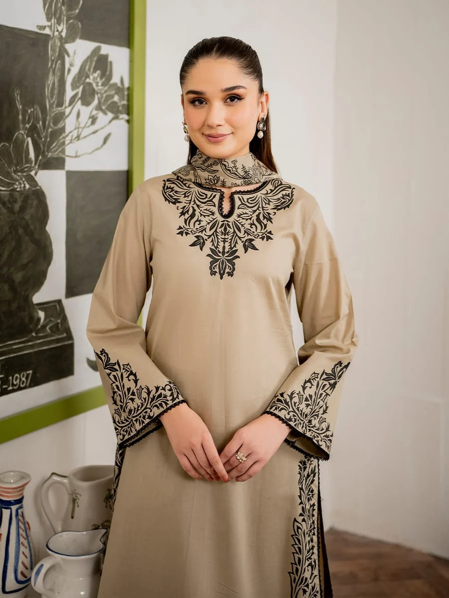 SPL-746 Unstitched Embroidered Dhanak Suit 3pc With Digital Printed Woolen Shawl