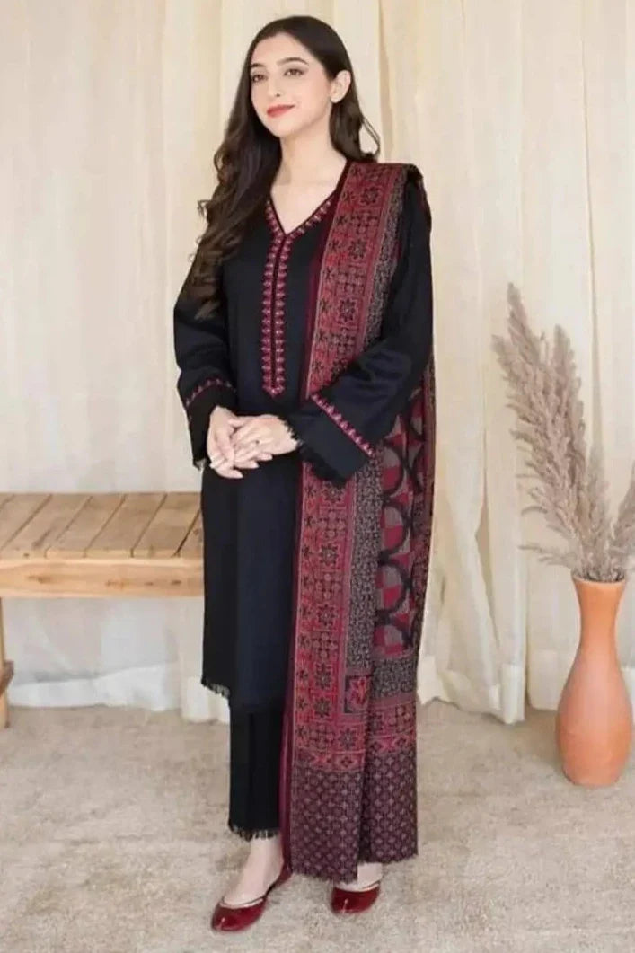 BC-835 3Pc Unstitched Dhanak Suit with Printed Woolen Shawl