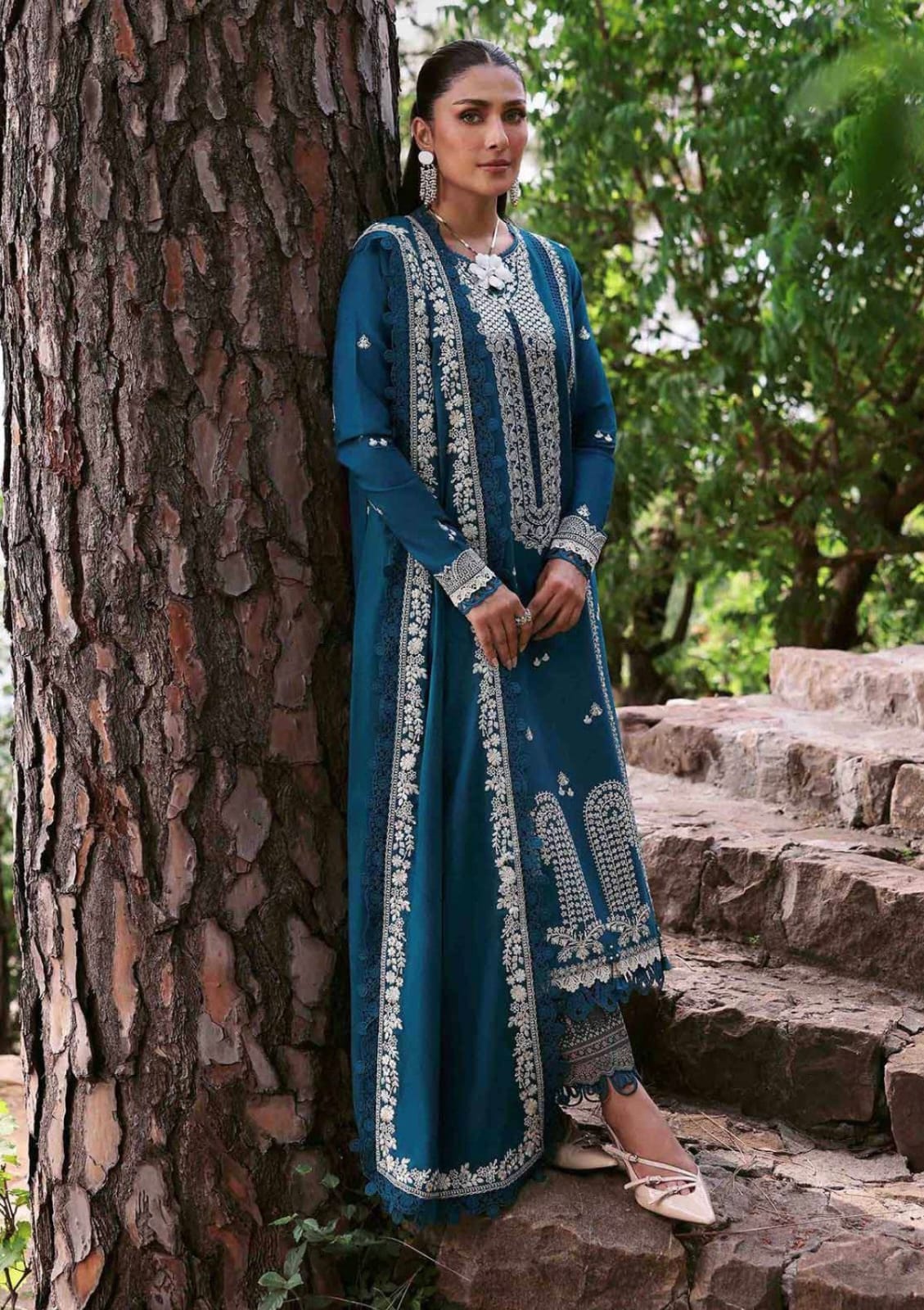AJ-2543 Unstitched Heavy Embroidered Dhanak Suit With Embroidered Dhanak Shawl