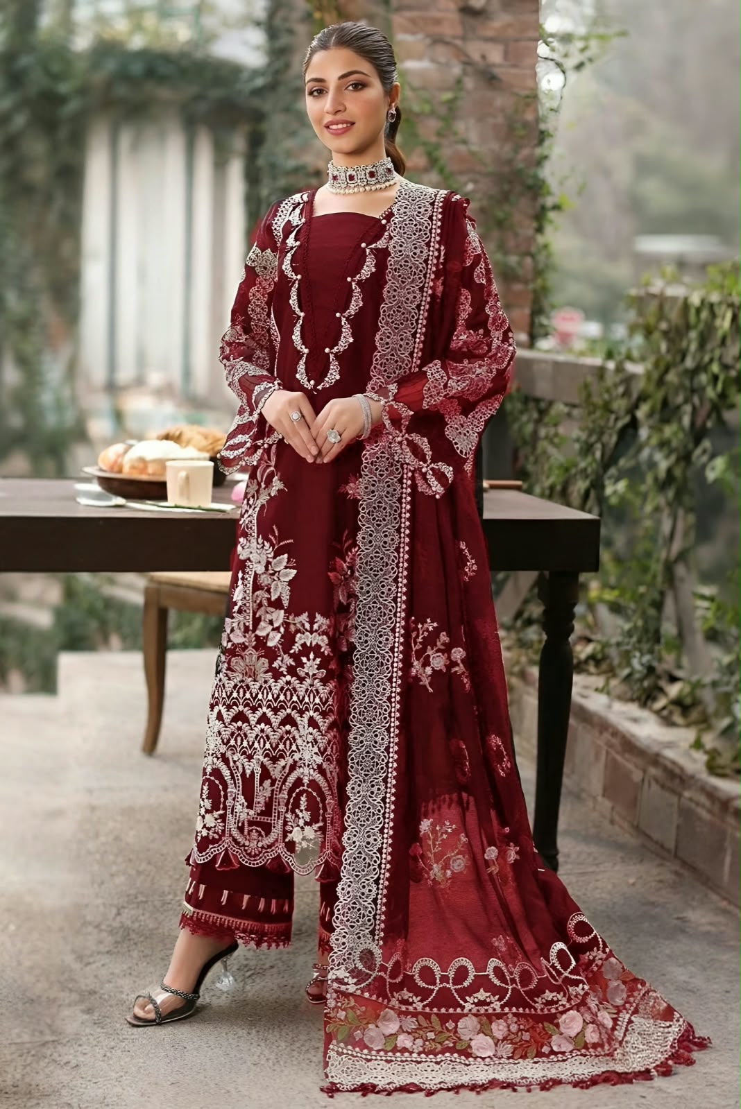 KF-2643 Unstitched Heavy Embroidered Dhanak Suit With Embroidered Dhanak Shawl