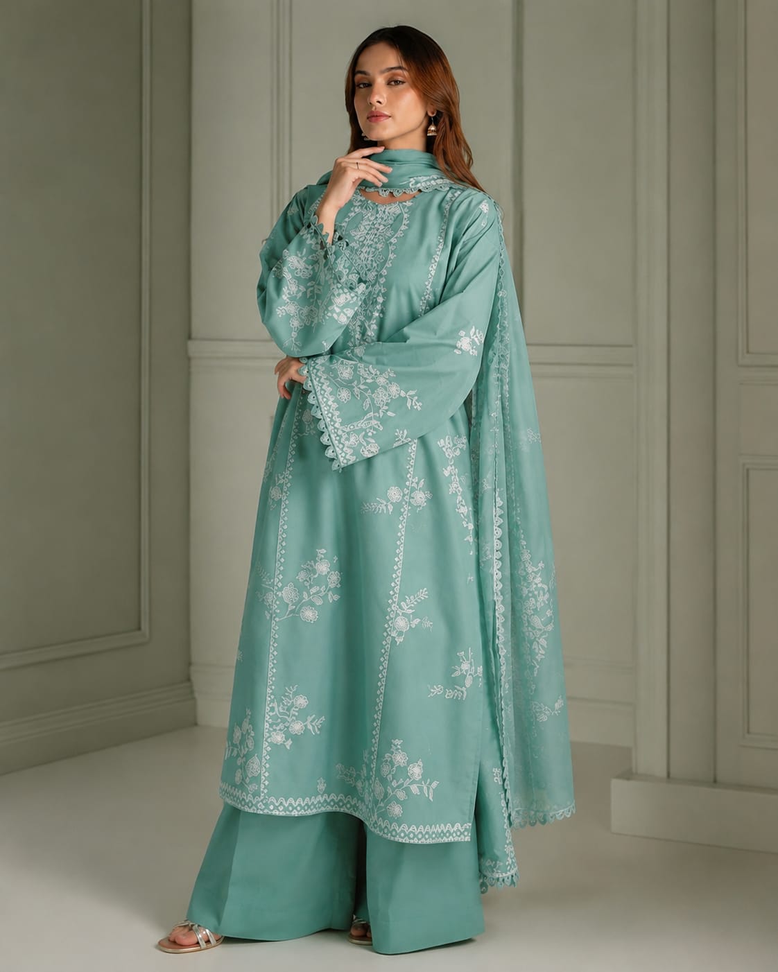 CS-900B Unstitched Heavy Embroidered Dhanak Suit With Embroidered Dhanak Shawl