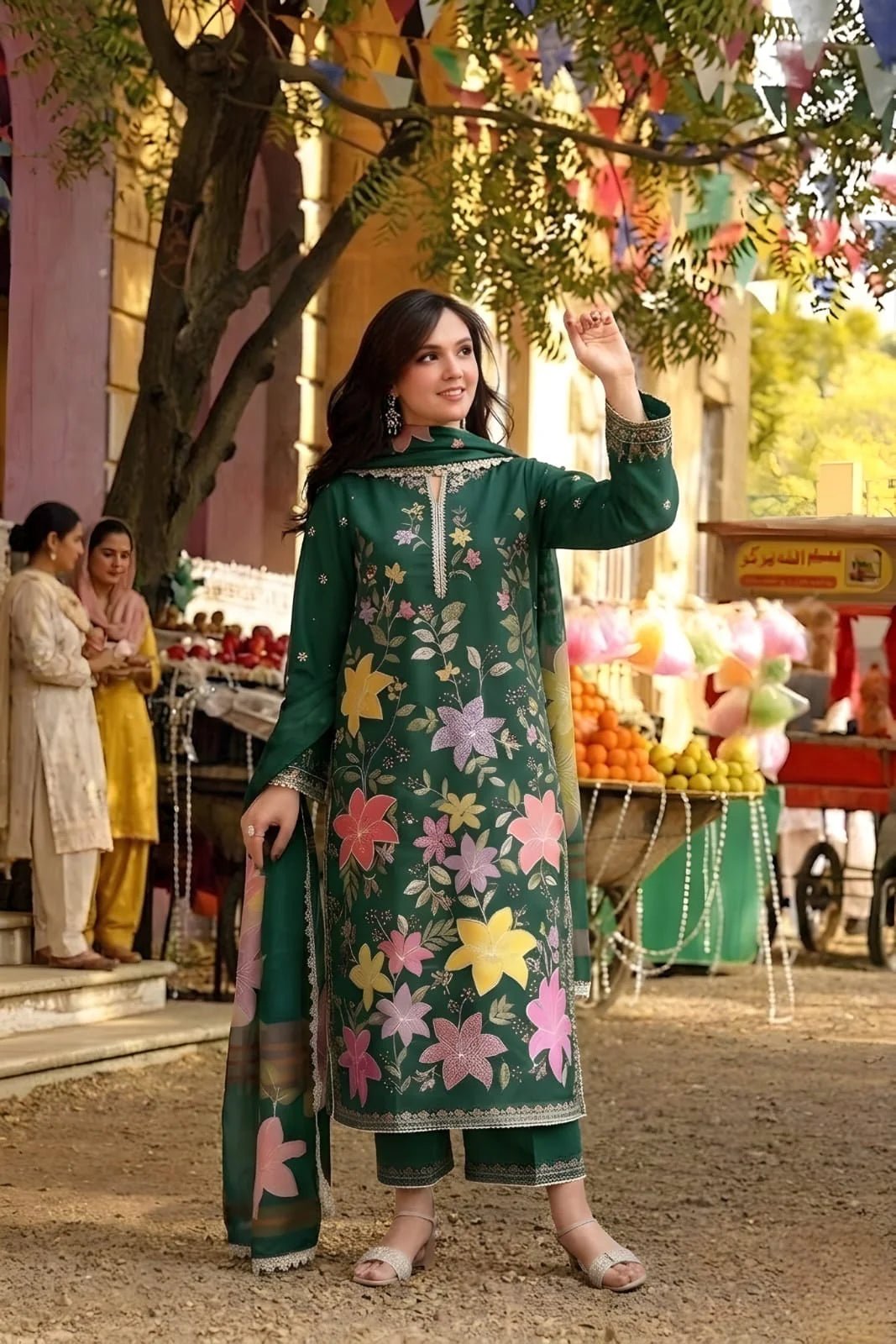 Aneelas-Lawn Unstitched Embroidered Suit With Digital Printed Dupatta