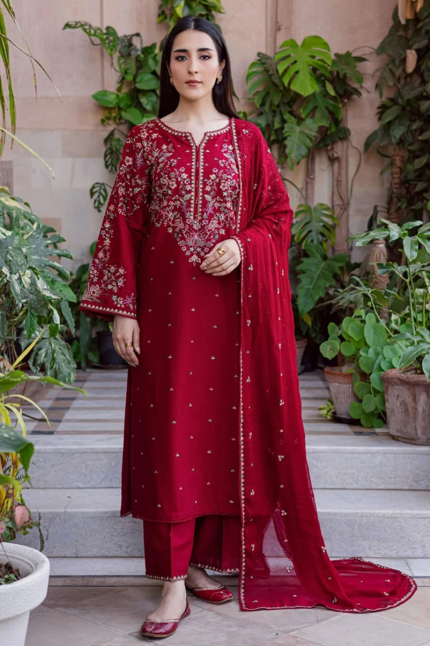 BT-2800A Unstitched Fully Embroidered Dhanak Suit With Embroidered Dhanak Shawl