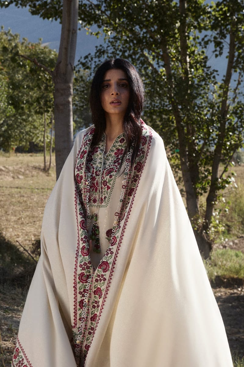 AJ-630 Unstitched Heavy Embroidered Dhanak Suit With Embroidered Dhanak Shawl
