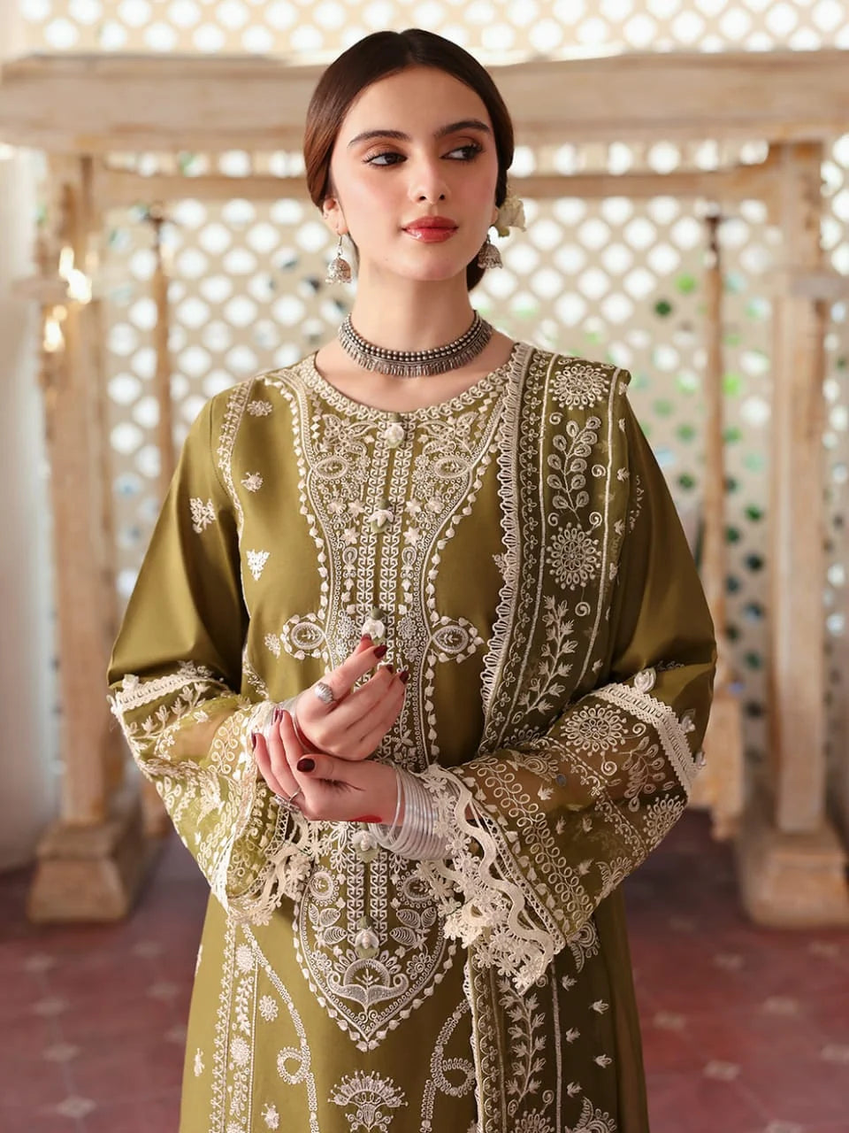 MR-590 Unstitched Heavy Embroidered Dhanak Suit With Embroidered Dhanak Shawl