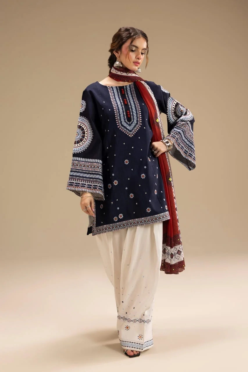 RR-610 Unstitched Heavy Embroidered Dhanak Suit With Digital Printed Monar Dupatta