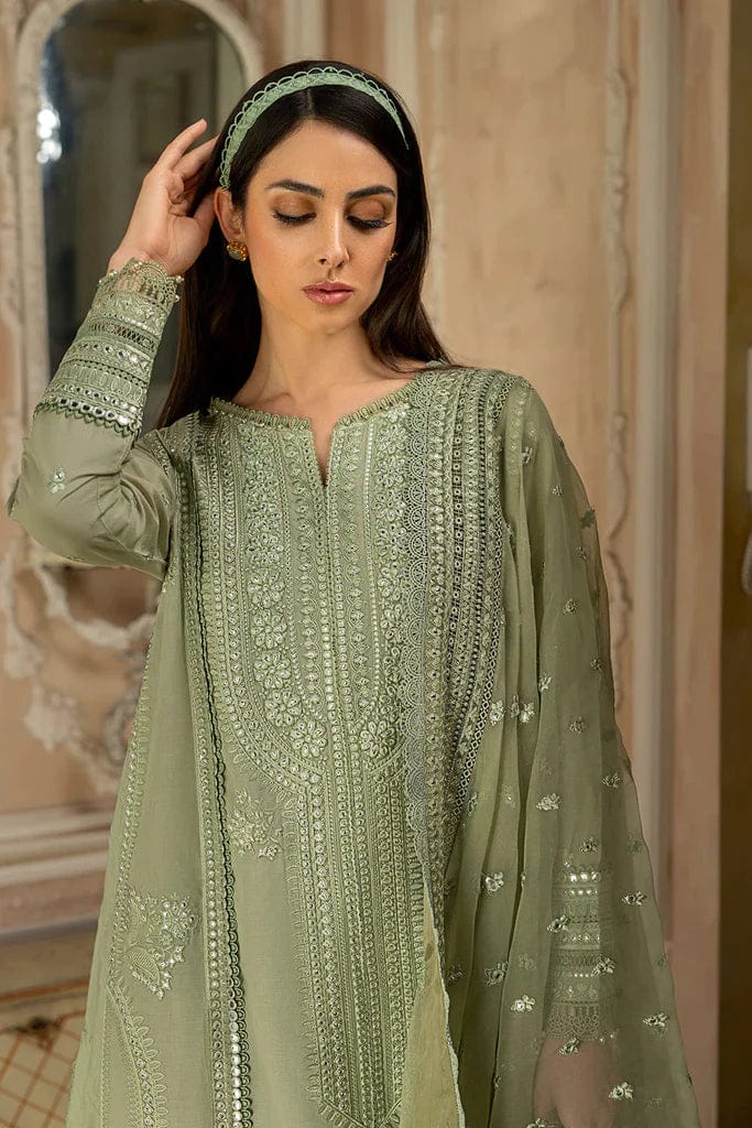 SN-60 Unstitched Fully Embroidered Lawn Suit With Embroidered Organza  Dupatta