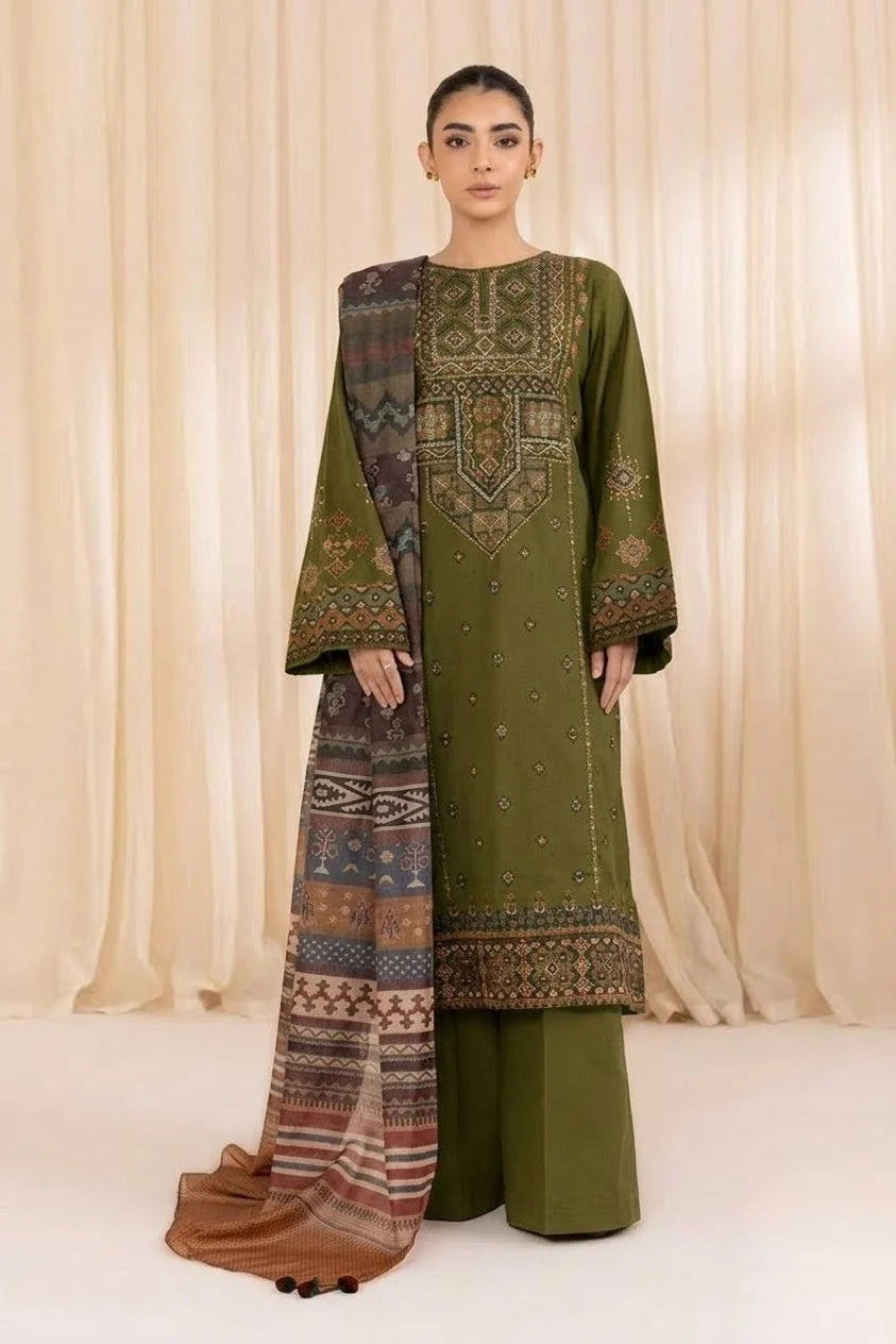 AA-715 Unstitched Embroidered Lawn Suit 3pc With Digital Printed Dupatta