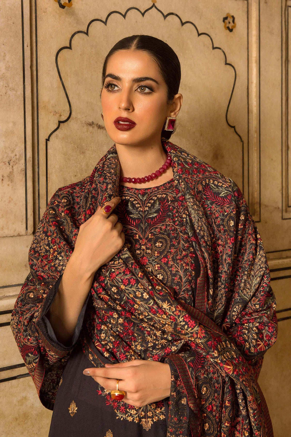 BR-865 Unstitched Heavy Embroidered Dhanak Suit Embroidered Dhanak Shawl