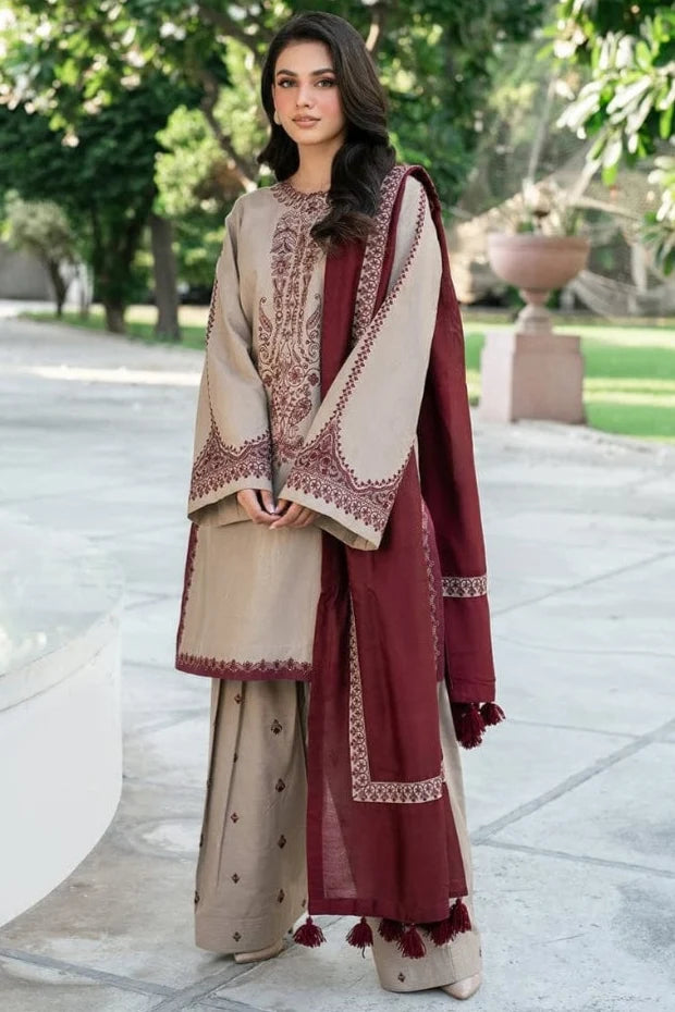 KD-910 Unstitched Heavy Embroidered Dhanak Suit With Embroidered Dhanak Shawl