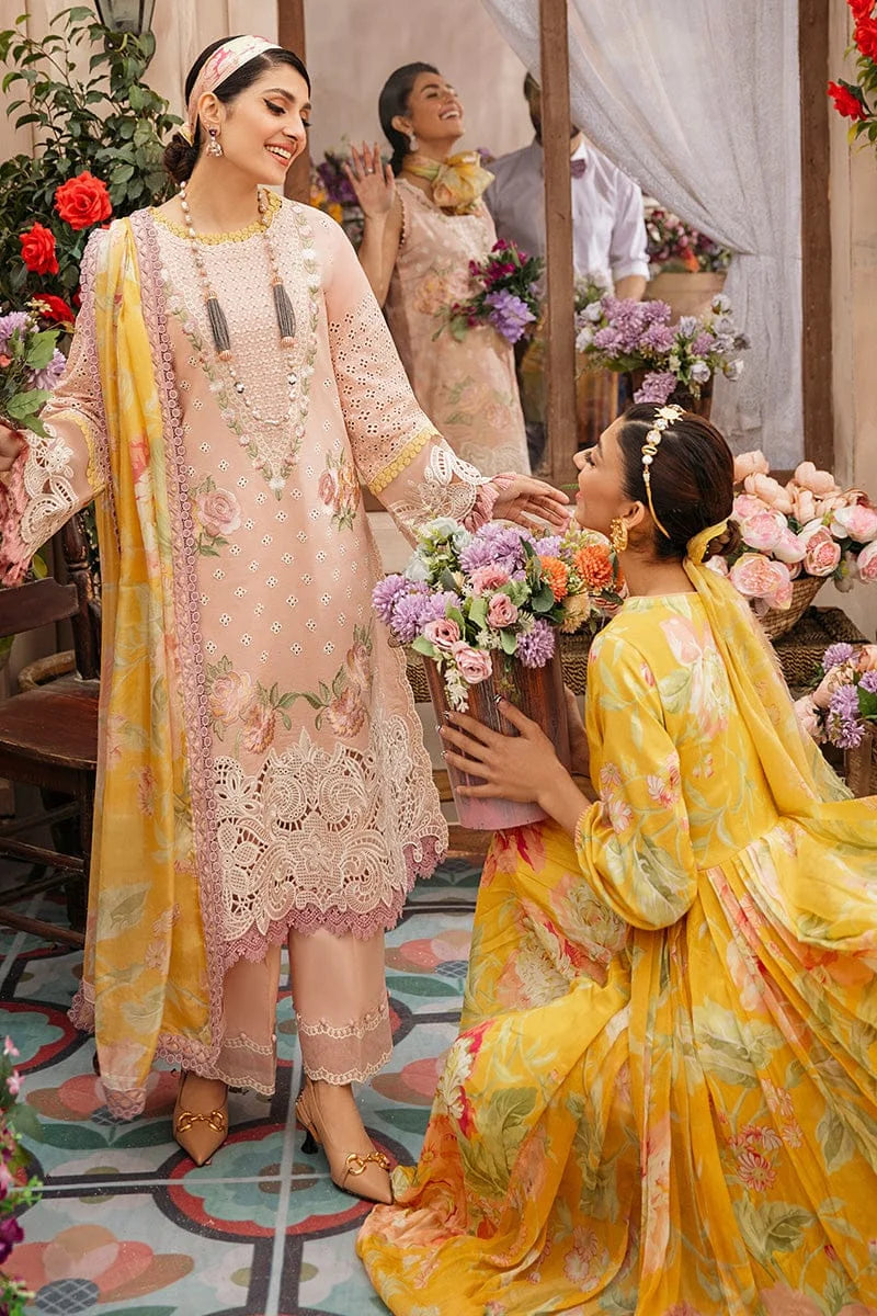 MS-22 Embroidered Unstitched 3Pc Chikenkari Lawn Suit With Silk Printed Dupatt