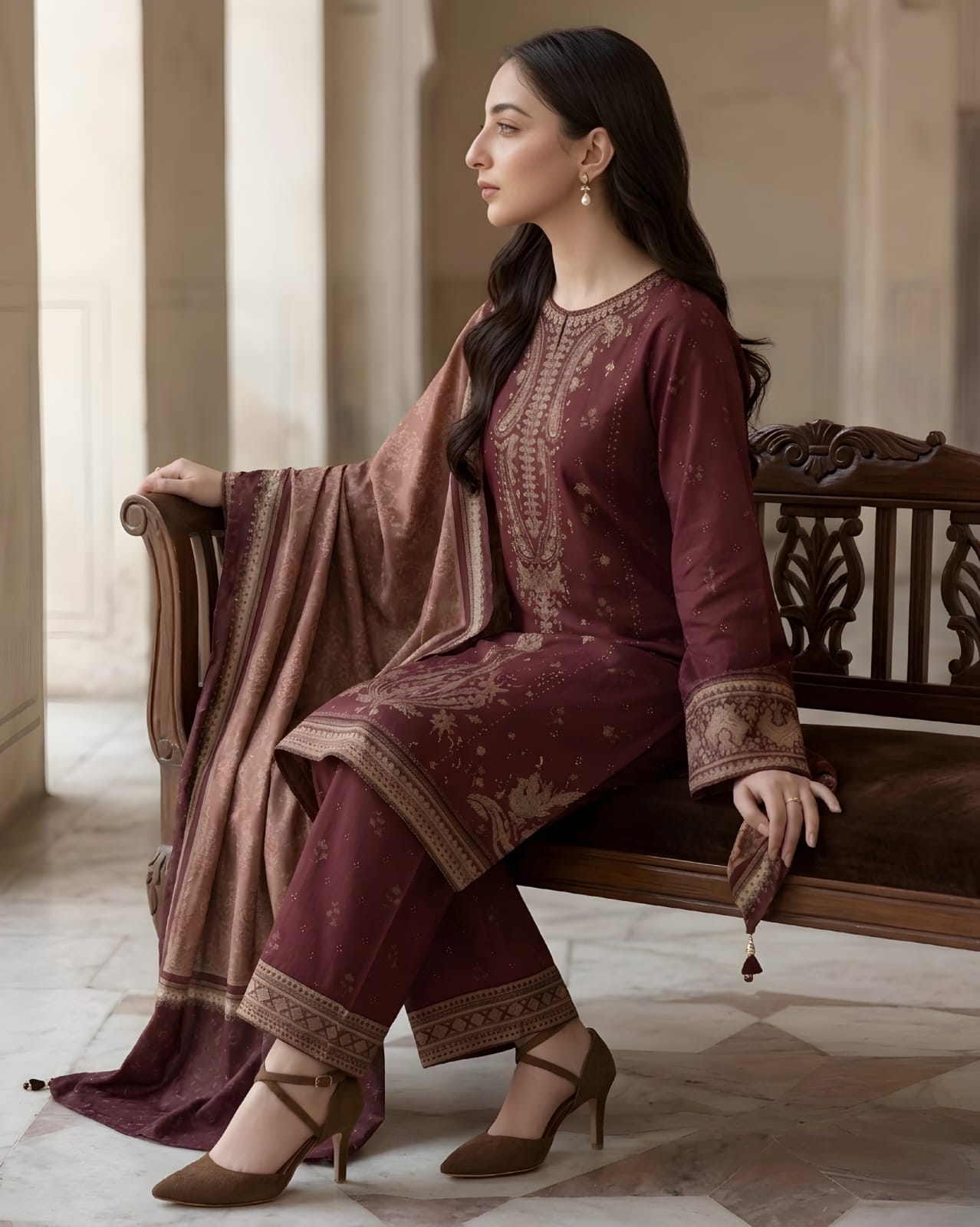 AA-31 Unstitched Embroidered Lawn Suit 3pc With Monar Digital Printed Dupatta