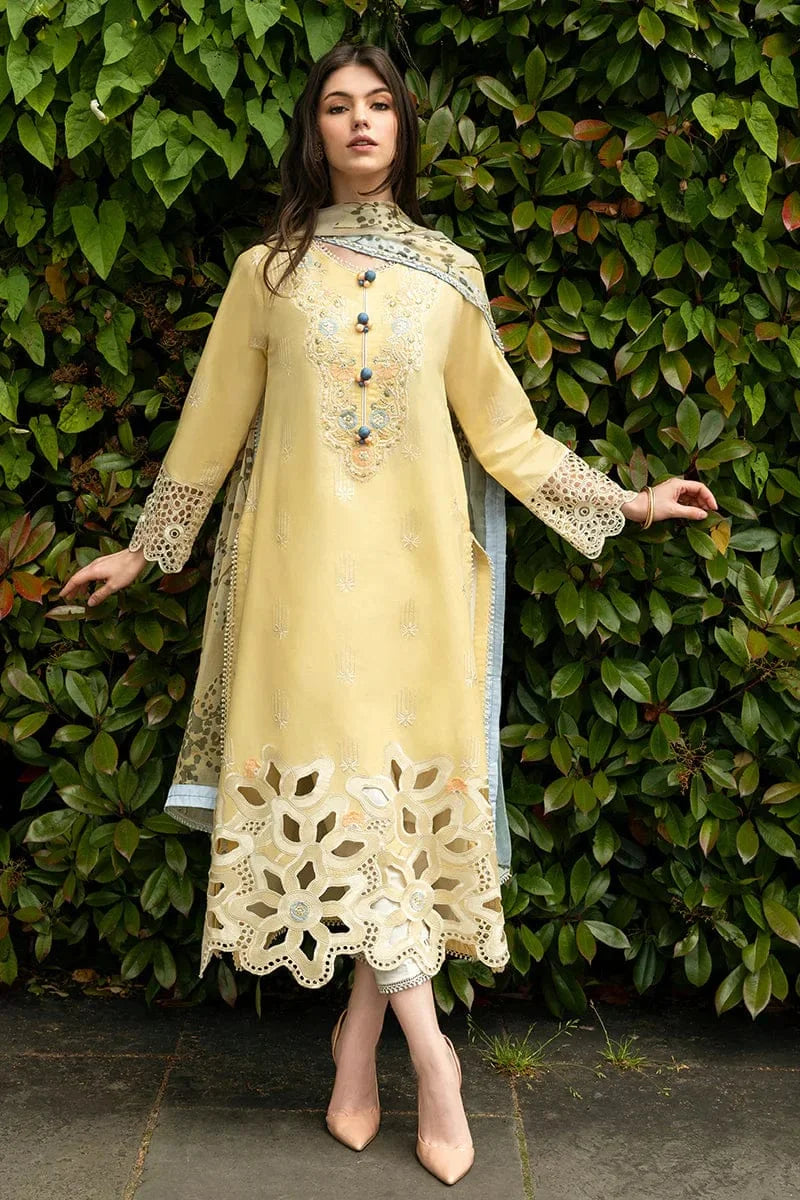 MS-2570A  Unstitched Embroidered Lawn 3pc Suit With Cotton Lawn Printed Dupatta