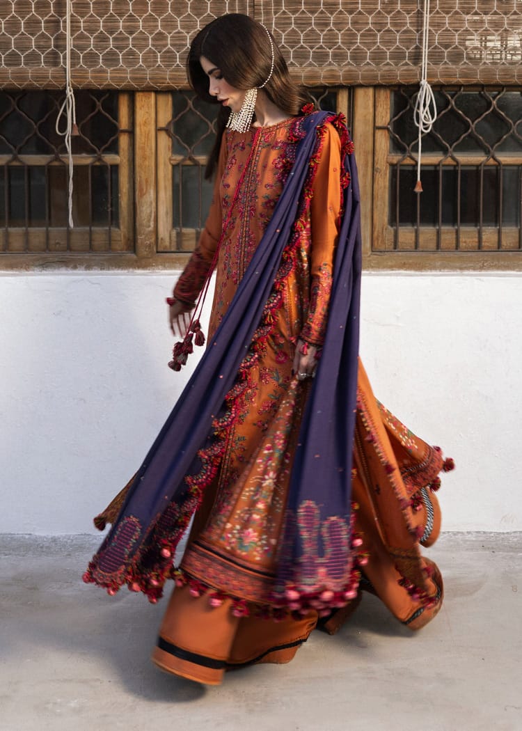 MB-610 Unstitched Heavy Embroidered Dhanak Suit With Embroidered Dhanak Shawl