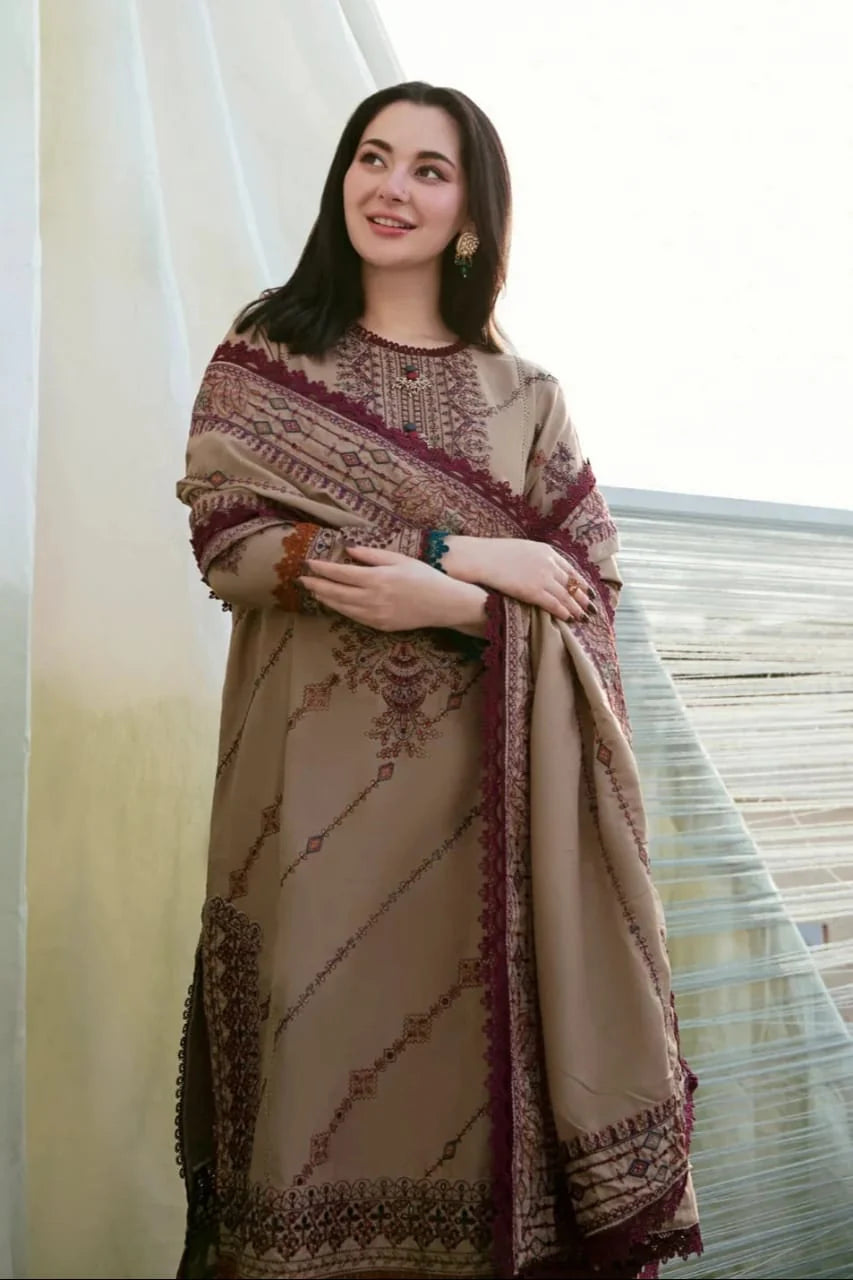 FL-895 Unstitched Heavy Embroidered Dhanak Suit With Embroidered Dhanak Shawl