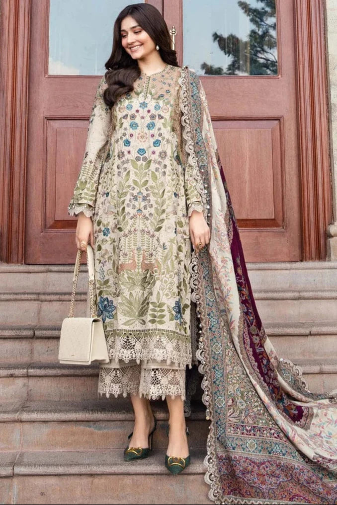MB-555 Dhanak Embroidered Suit With Digital Printed Woolen Shawl