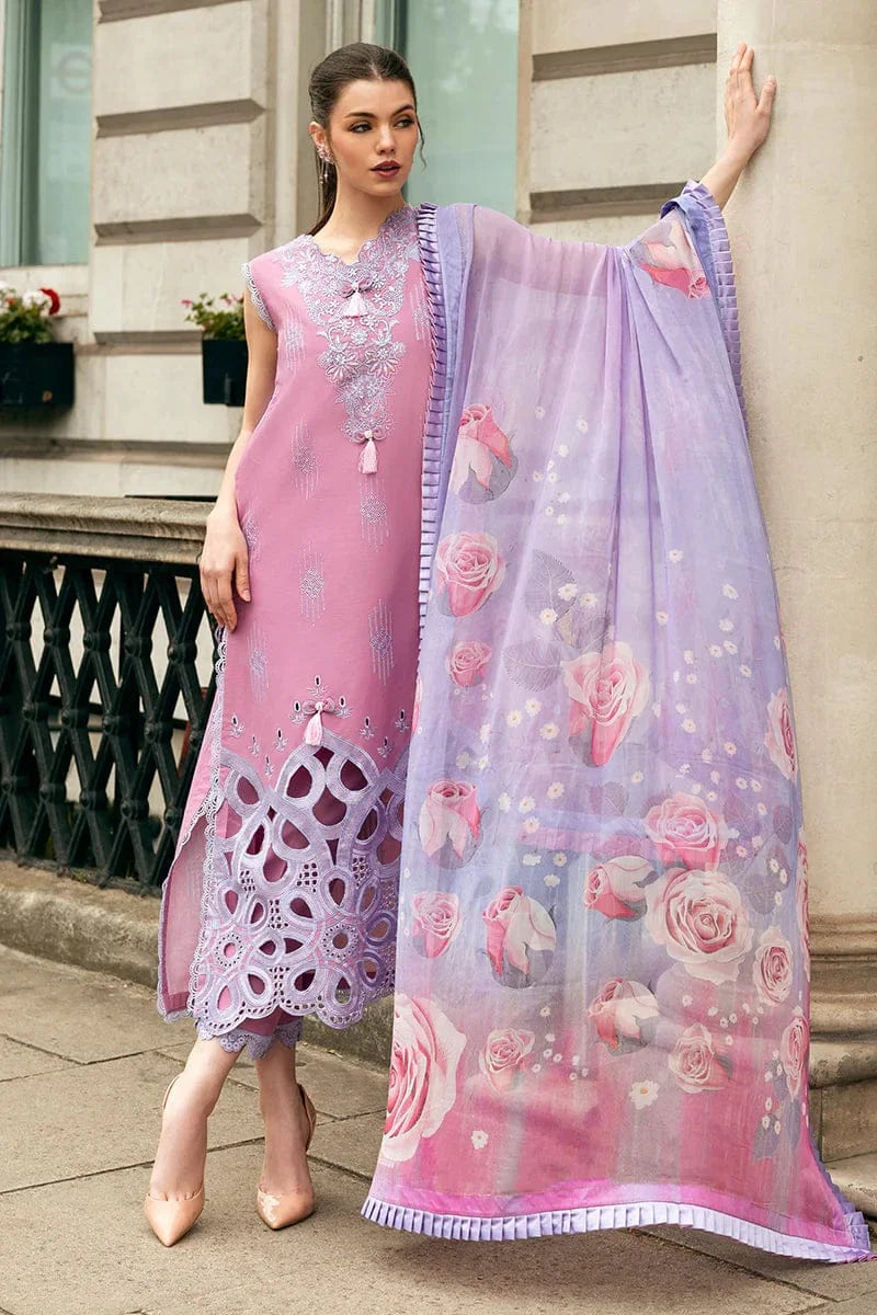 MS-2570B  Unstitched Embroidered Lawn 3pc Suit With Cotton Lawn Printed Dupatta