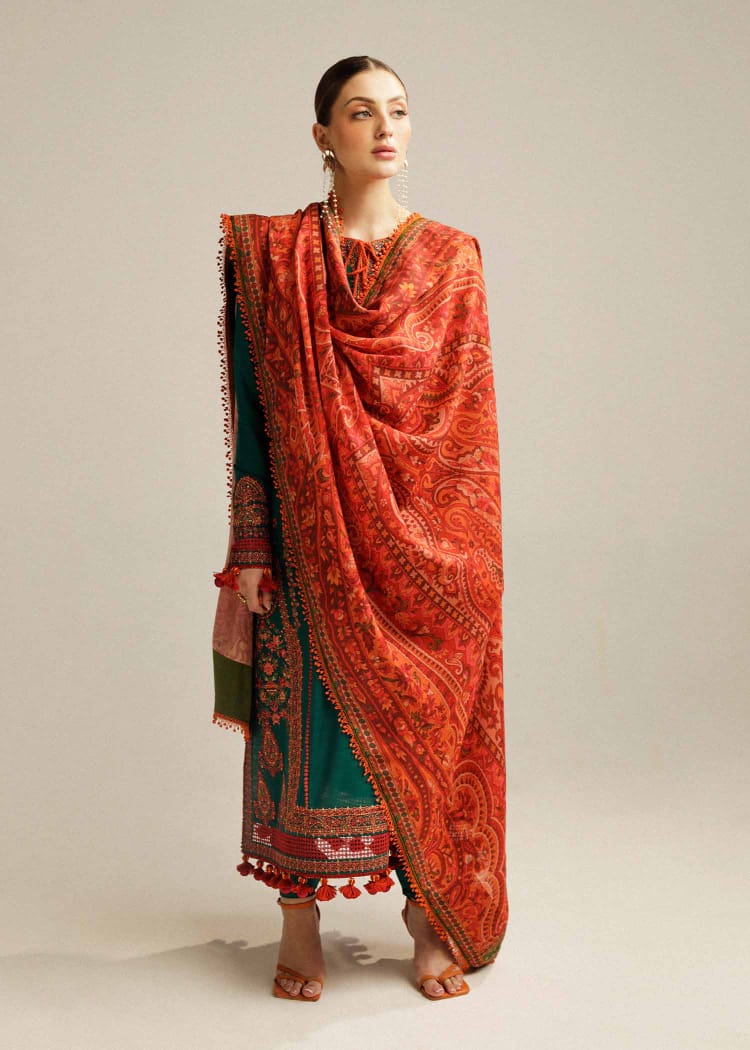 MB-525 Dhanak Embroidered Suit With Digital Printed Woolen Shawl