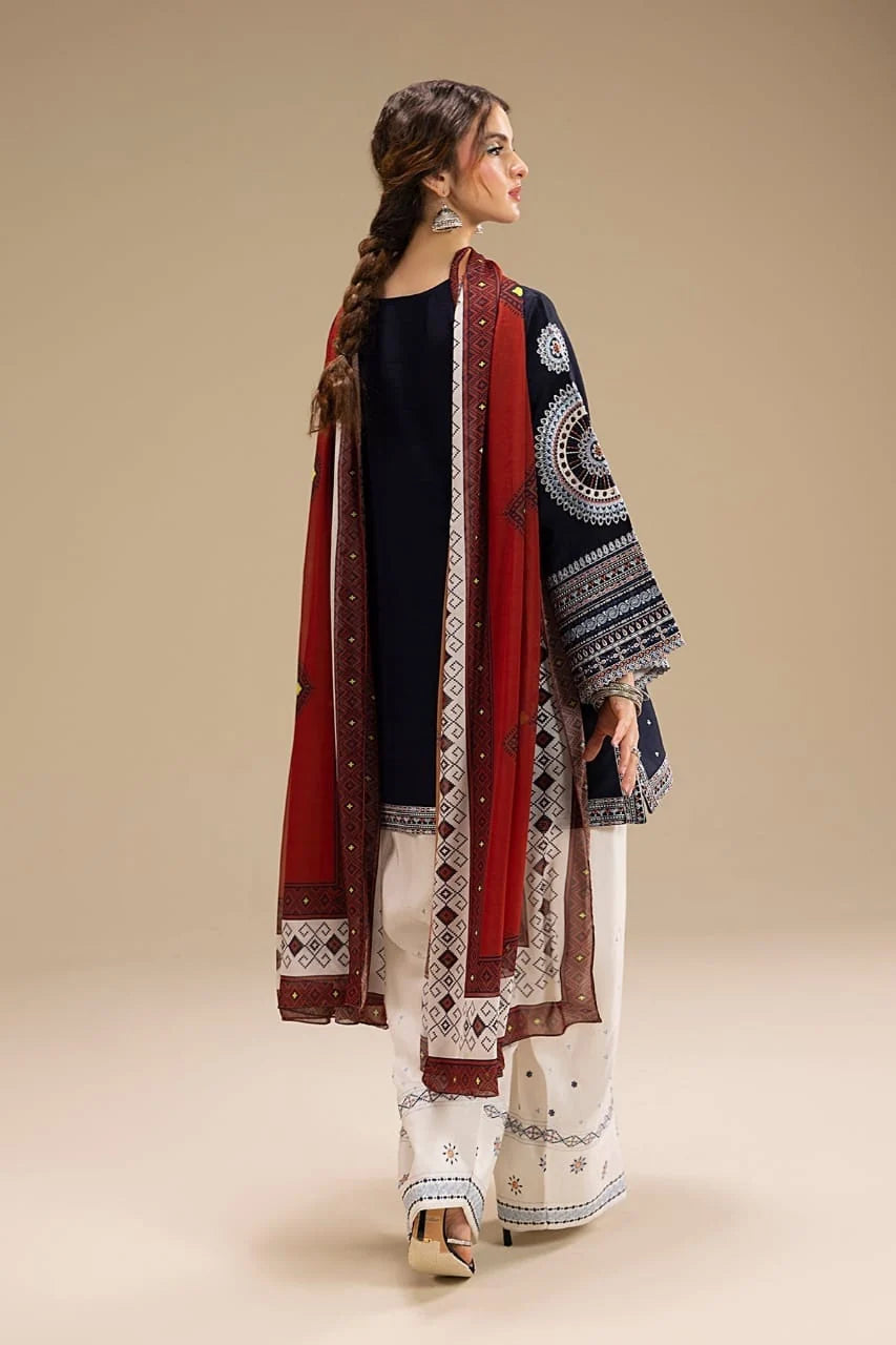 RR-610 Unstitched Heavy Embroidered Dhanak Suit With Digital Printed Monar Dupatta