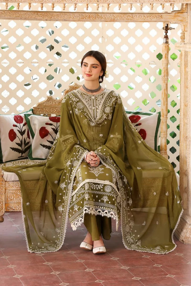 MR-590 Unstitched Heavy Embroidered Dhanak Suit With Embroidered Dhanak Shawl