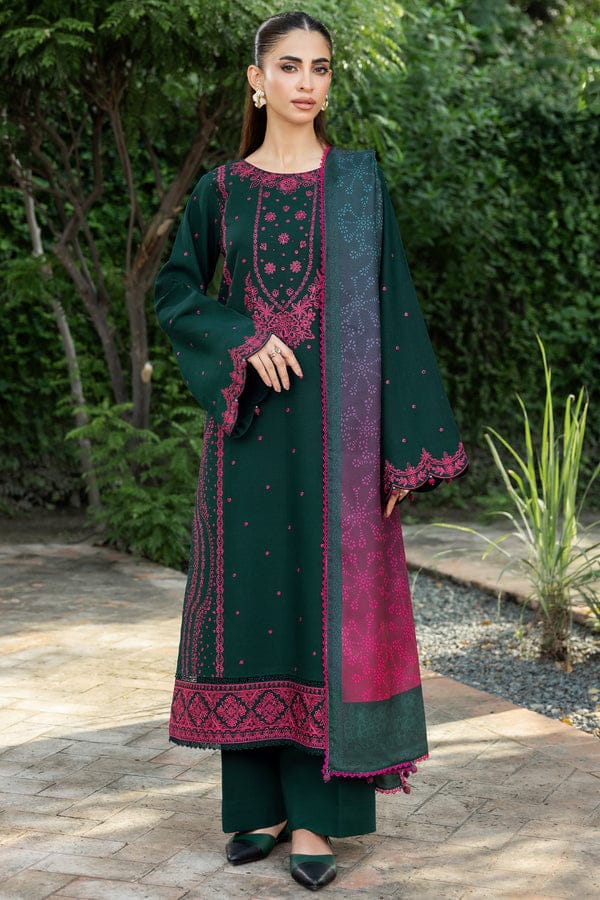 FA-2563 Unstitched Heavy Embroidered Dhanak Suit With Printed Wool Shawl