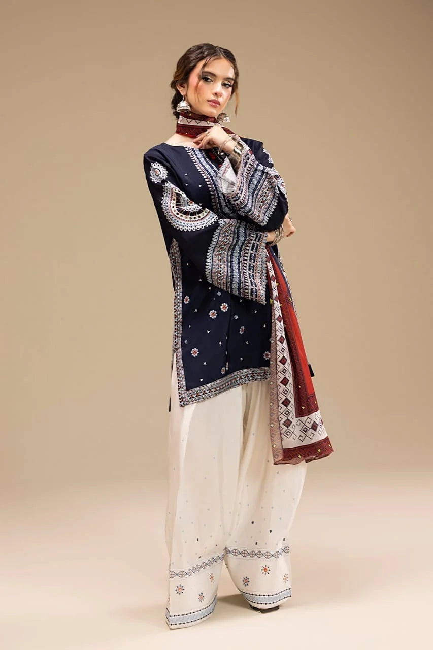 RR-610 Unstitched Heavy Embroidered Dhanak Suit With Digital Printed Monar Dupatta