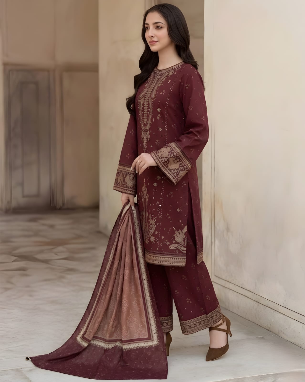 AA-31 Unstitched Embroidered Lawn Suit 3pc With Monar Digital Printed Dupatta