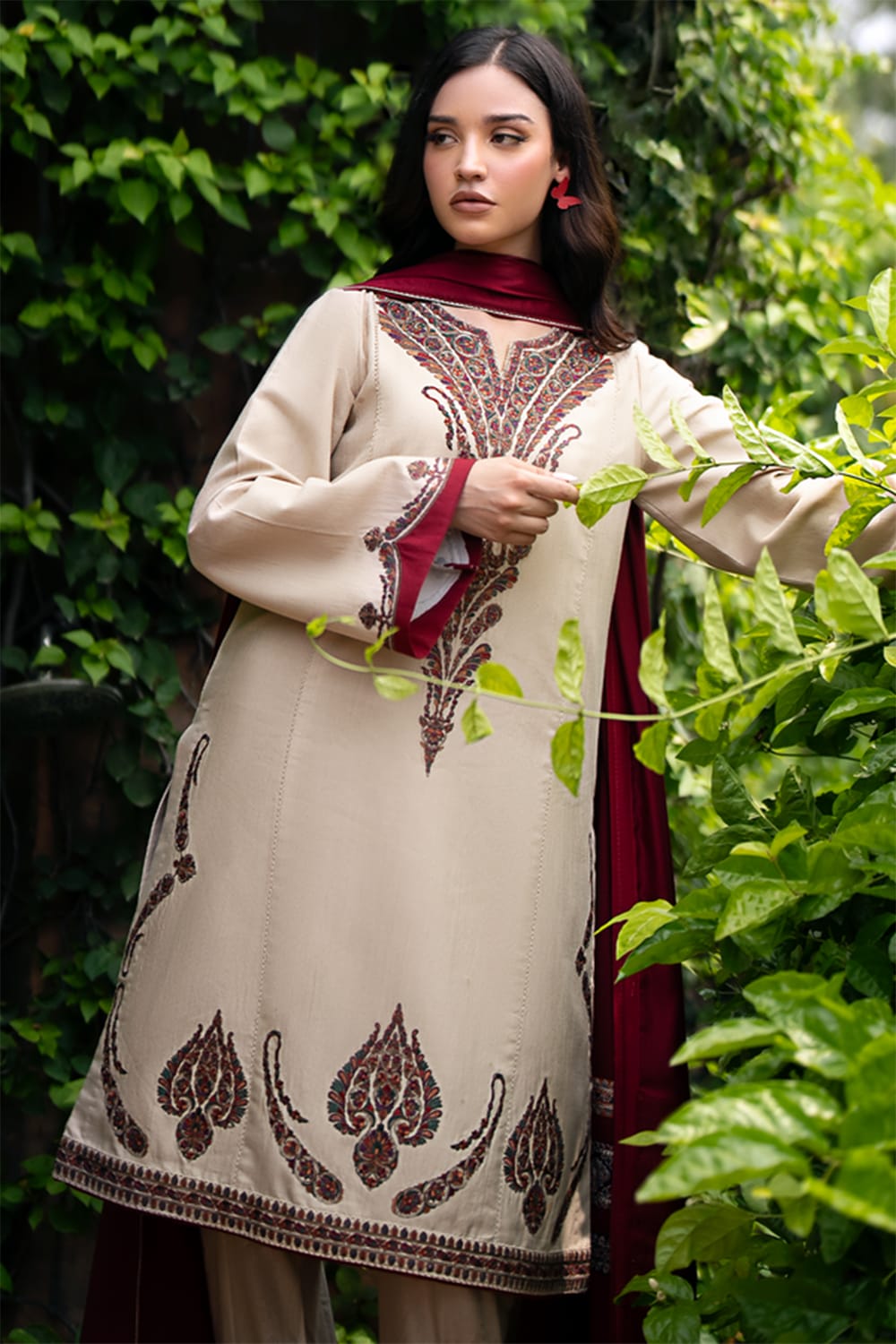 JZ-2363 Unstitched Heavy Embroidered Dhanak Suit With Digital Printed Shawl