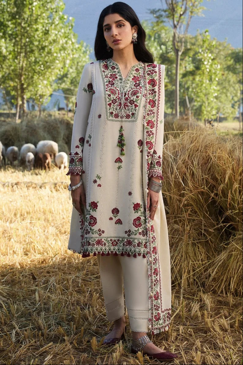 AJ-630 Unstitched Heavy Embroidered Dhanak Suit With Embroidered Dhanak Shawl