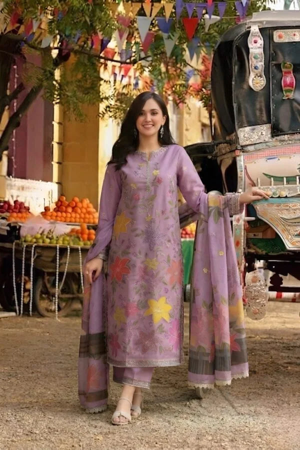 Aneelas-Lawn Unstitched Embroidered Suit With Digital Printed Dupatta
