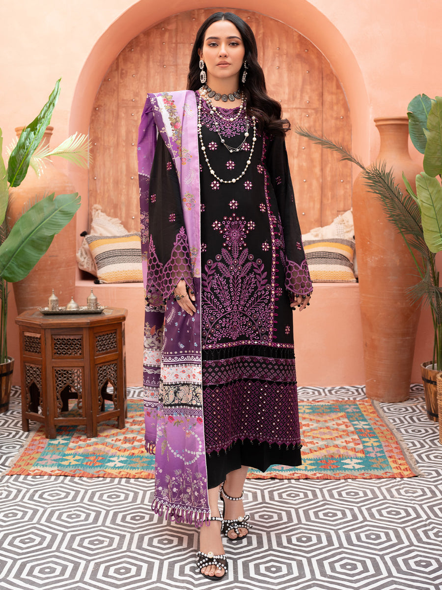 NY-2394 Unstitched Fully Embroidered Dhanak Suit With Digital Printed Wool Shawl
