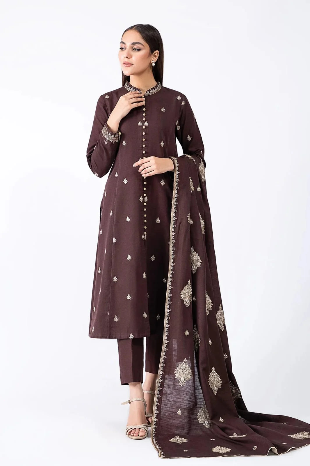 AA-10 Unstitched Embroidered Lawn Suit With Lawn Embroidered Dupatta