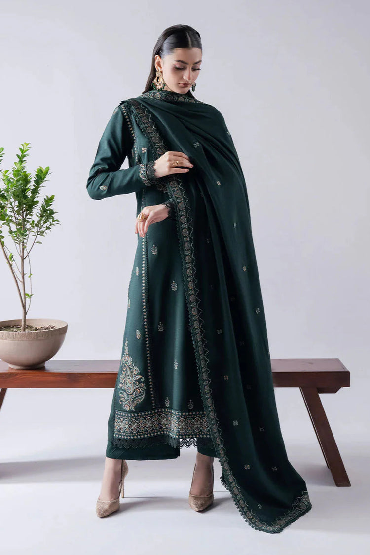 AJ-2453 Unstitched Heavy Embroidered Dhanak Suit With Embroidered Dhanak Shawl