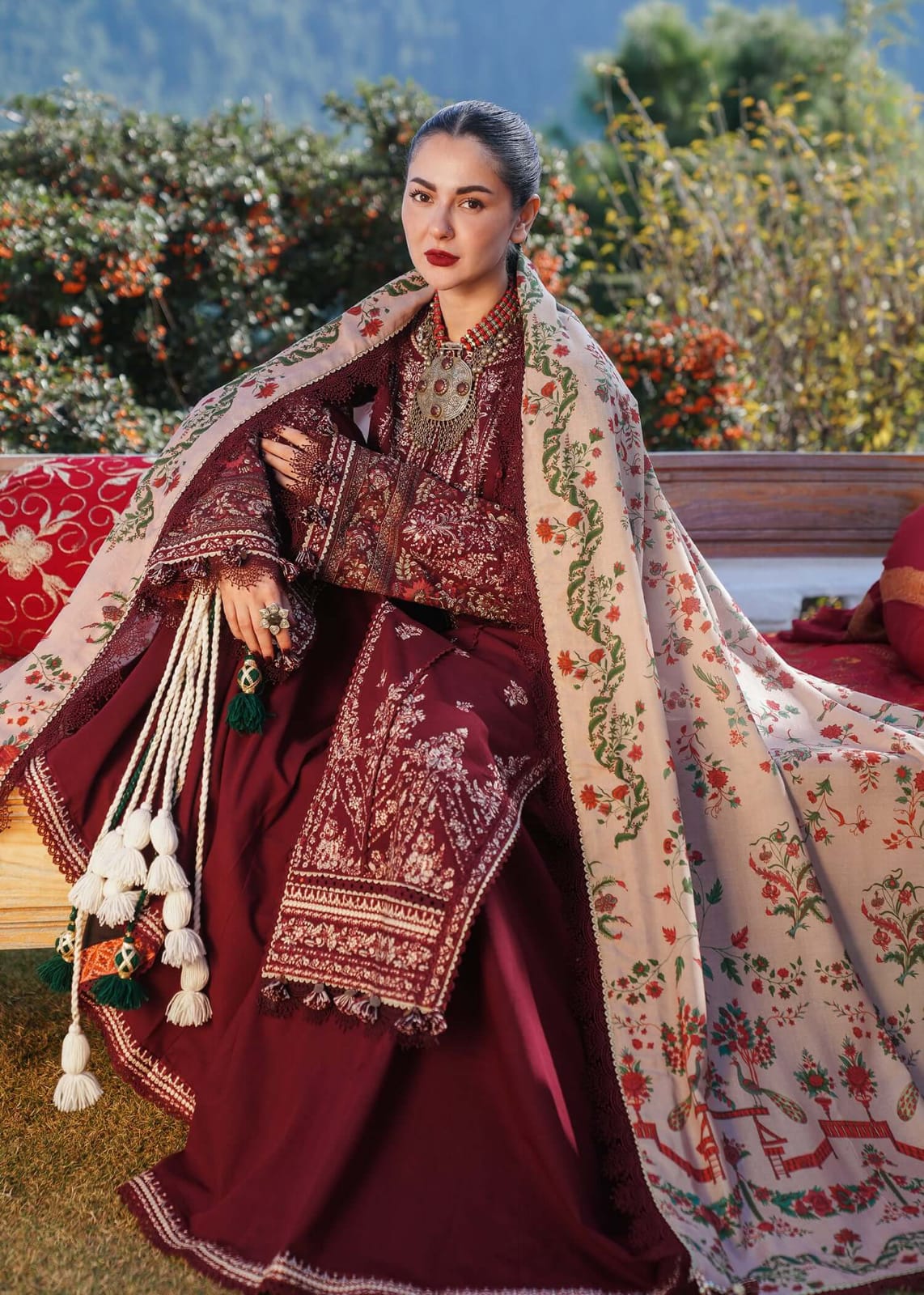 HR-890 Unstitched Heavy Embroidered Dhanak Suit With Embroidered Dhanak Shawl