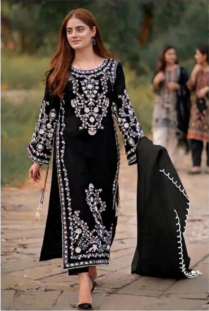 AA-20 Lawn Embroidered 3pc Suit With Bamber Chiffon Embroidered Dupatt