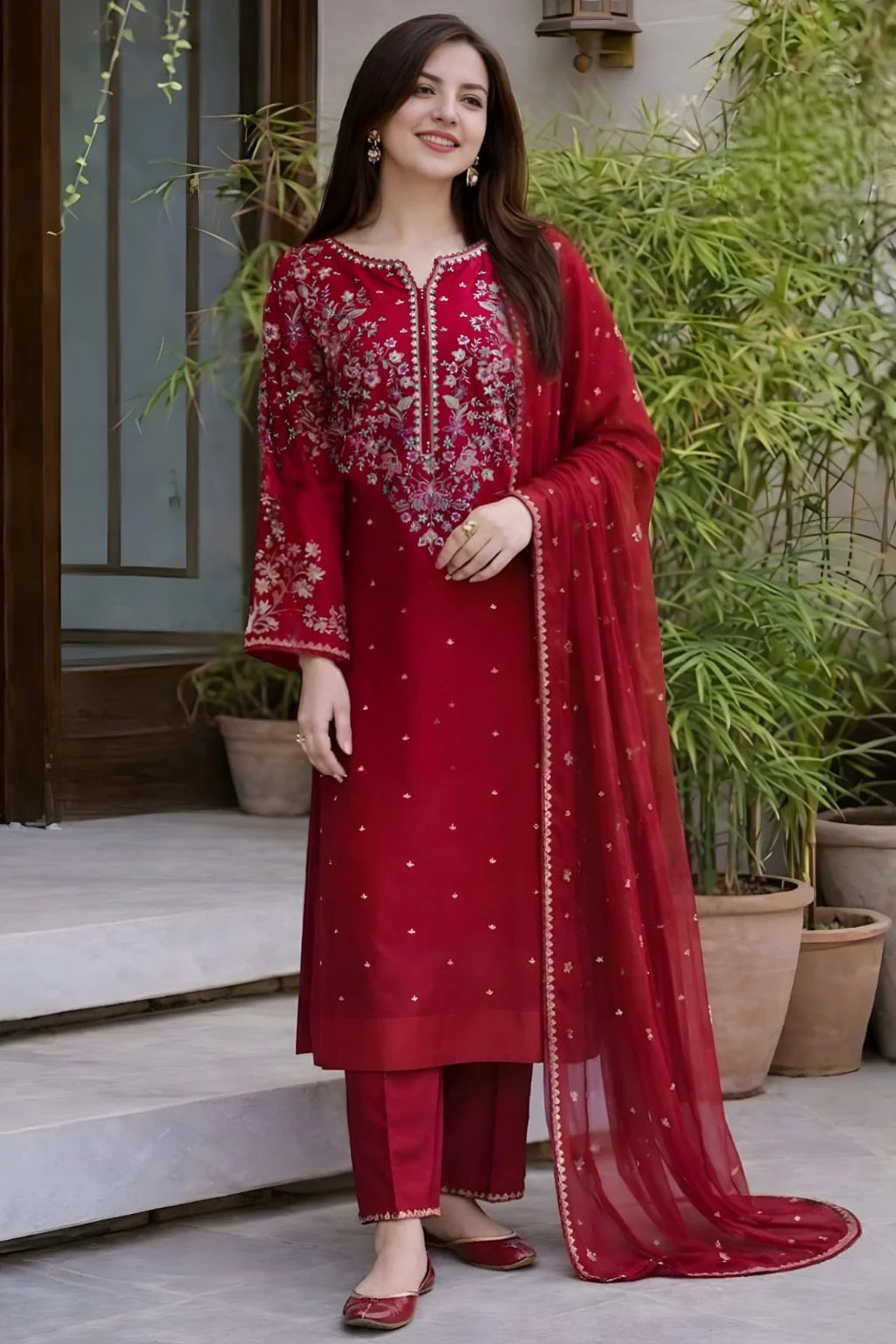 BT-2800A Unstitched Fully Embroidered Dhanak Suit With Embroidered Dhanak Shawl