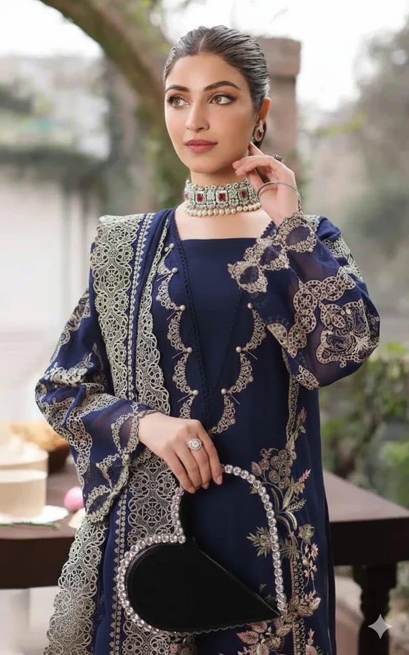 KF-2644 Unstitched Heavy Embroidered Dhanak Suit With Embroidered Dhanak Shawl