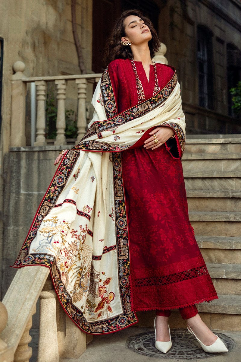 MQ-560 Dhanak Embroidered Suit with Dhanak Embroidered Shawl